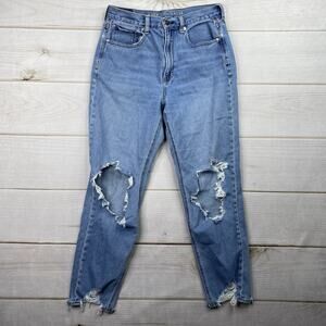 American Eagle Sz 6 Mom Jeans Strigid High Rise Distressed Cropped Ripped Holes